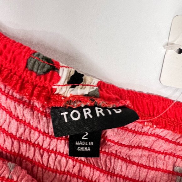 MSRP $64 Torrid Women's Size 2 (2X) Off the Shoulder Red Floral Pattern Dress - Picture 8 of 9